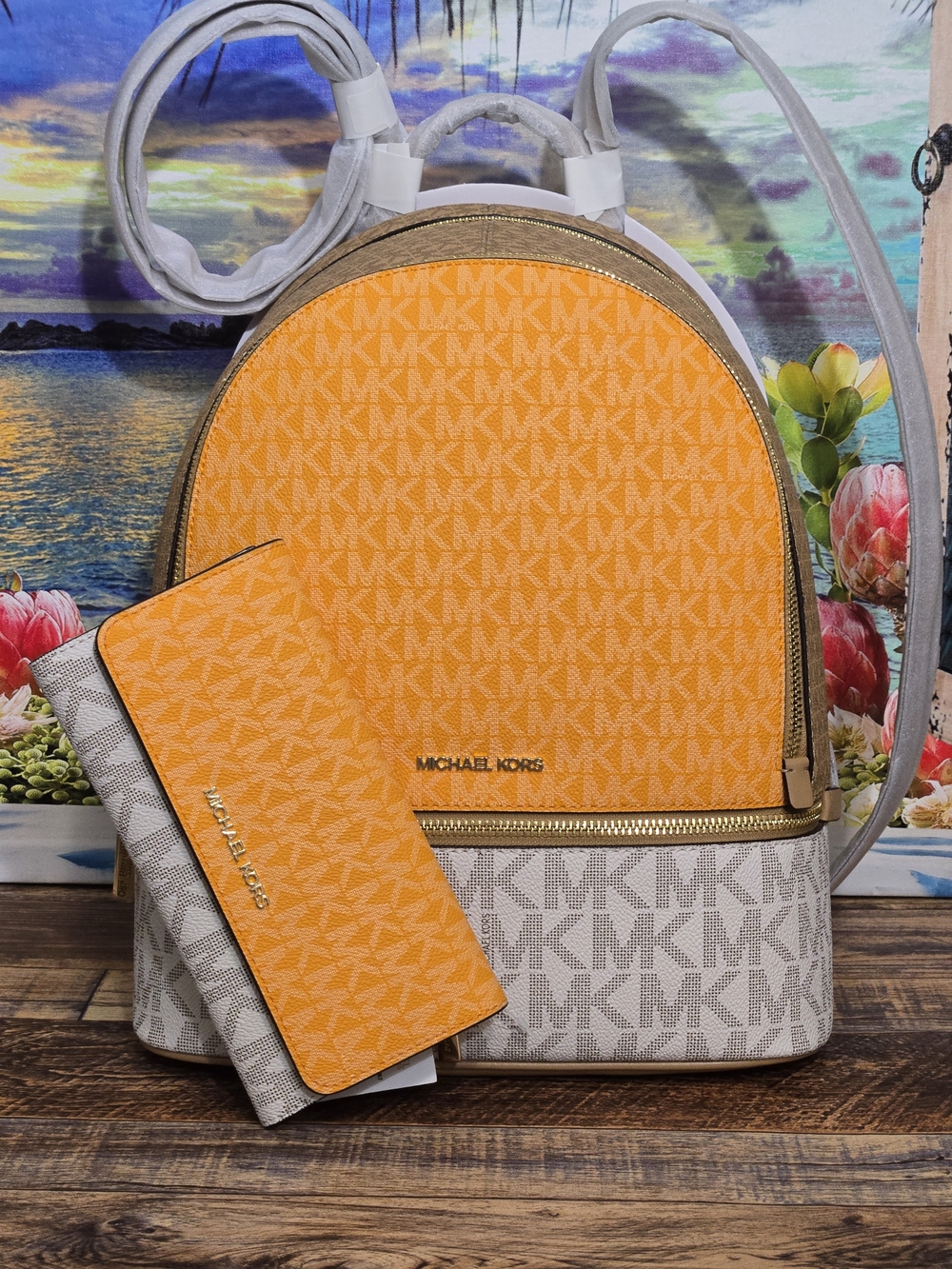 Michael Kors Rhea Colorblock Backpack And Wallet Set